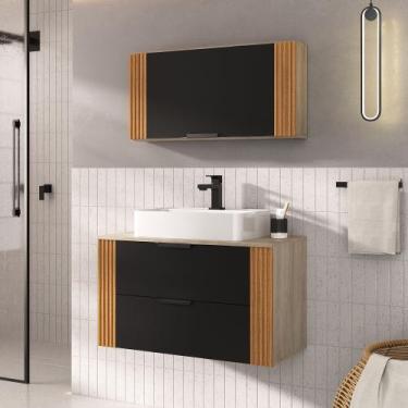 Imagem de Conjunto Gabinete Banheiro Taos 80cm RIPADO LUXO - MOVEIS JOIA, Madeir