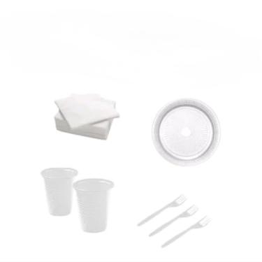 Imagem de Kit Festa Refeição/Churrasco: Pratos+Garfos+Copos+Guardanapos/kit Econômico Para 100 Pessoas
