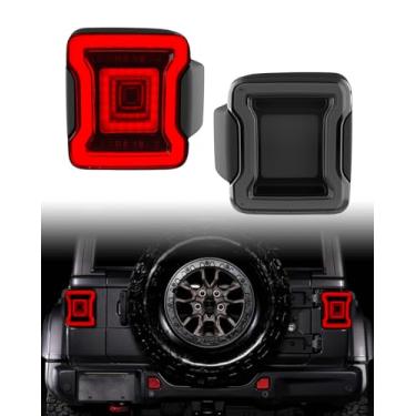 Imagem de LitMiRaCle Luzes traseiras de LED compatíveis com Jeep Wrangler JL 2018-2025 (apenas halogêneo), conjunto de lâmpada de seta reversa de luz de freio estilo túnel, lente de fumaça, 2 peças (exceto