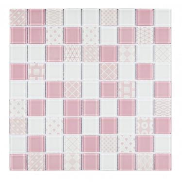 Imagem de Pastilha De Vidro Mesclada 30cm X 30cm Patchwork Glass Mosaic (placas) Branco/rosa
