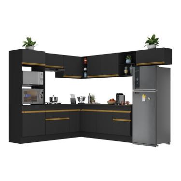 Imagem de Armário De Cozinha Completa De Canto Com Rodapé Veneza Multimóveis V2083 Preto/dourado Preto/dourado