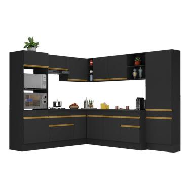 Imagem de Armário De Cozinha Completa De Canto Com Rodapé Veneza Multimóveis V2082 Preto/dourado Preto/dourado