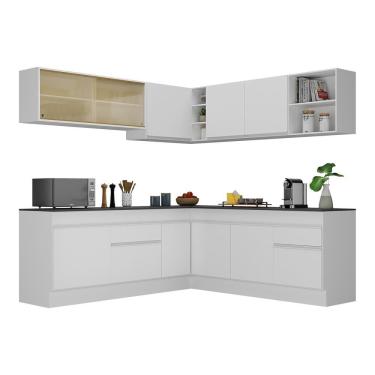 Imagem de Armário De Cozinha Completa De Canto Com Rodapé Veneza Multimóveis V2096 Branco Branco