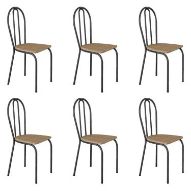 Imagem de Kit 6 Cadeiras De Cozinha Texas Estampado Rattan Pés De Ferro Cromo Preto - Pallazio