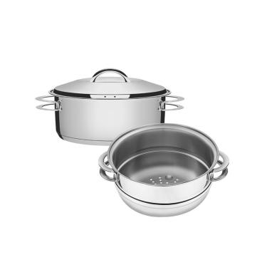 Imagem de Jogo De Caçarola Rasa + Cozi-vapore Solar 20 Cm 2,9 L Em Aço Inox Fundo Triplo Tramontina