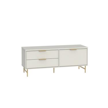 Imagem de Rack Para Tv Até 50 Polegadas Com 2 Gavetas E Pés Metalizados Em Aço Carbono Yves 1.35 Off White/dourado