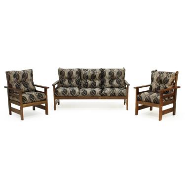 Imagem de Conjunto Sofá Havaí 3 Lugares + 2 Poltronas De Madeira Com Almofadas Confortáveis - Floral