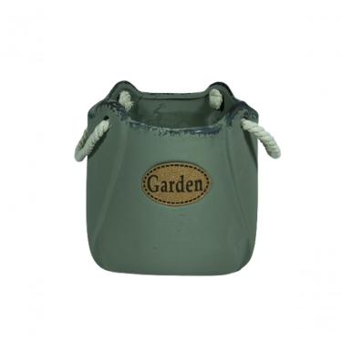 Imagem de Cachepot Decorativo Rustico Garden Verde Com Alça De Corda Redondo