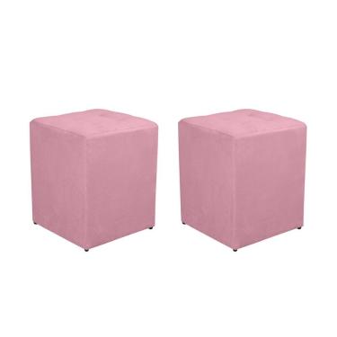 Imagem de Kit 2 Puff Quadrado Decorativo Suede Cor:rosa