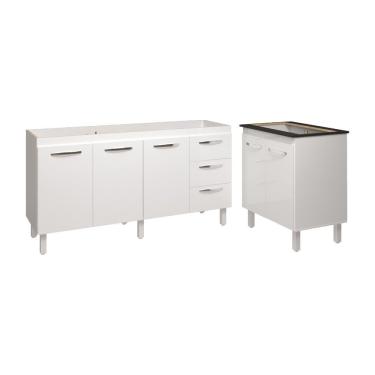 Imagem de Cozinha Balcão Armário Gabinete De Pia 150 Cm Deise E Balcão Fran Para Fogão Cooktop 5 Bocas Branco