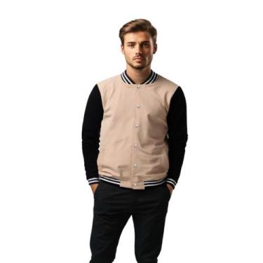 Imagem de Jaqueta Colegial Moletom Masculina Lisa com Bolsos - Calttony, Bege, G
