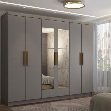 Imagem de Guarda-Roupa Casal Odisseia 6 Portas 2 Gavetas com Espelho Onix - Panorama Móveis