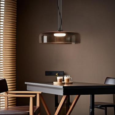 Imagem de Zobawlks Lustre Mid Century Modern: Luminária Pendente De Vidro Para Ilha Cozinha - Retro Sala Jantar (Cinza)