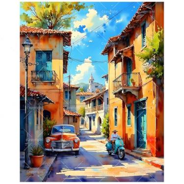 Imagem de Kit de pintura vintage com números para adultos – Pintura clássica de carros e scooters em tela 40,6 x 50,8 cm, conjunto de tinta acrílica, adequado para iniciantes, arte para decoração de casa ou