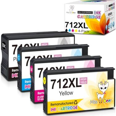 Imagem de MS DEER 712 cartuchos de tinta atualizados compatíveis com HP 712XL 712 XL pacote combo de alto rendimento funciona para HP DesignJet T210 T630 T650 T250 T230, impressoras Studio Plotter (pacote com 4