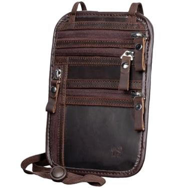 Imagem de Carteira de pescoço, porta-passaporte com bloqueio RFID, bolsa de viagem fácil de esconder (café escuro), Café escuro, Bolsa de couro masculina