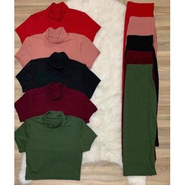 Imagem de blusa cropped feminino gola alta manga curta - moda filo, Bordô, p