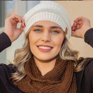 Imagem de Touca Caída Tricô Gorro Boina Beanie Lã Masculina Feminina Macio Quent