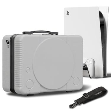 Imagem de Estojo de transporte para PS5, compatível com console Playstation 5/controles/fone de ouvido/jogos e outros acessórios – Estojo de viagem protetor com capa dura e espuma personalizada para armazenamento (estilo clássico PS1)