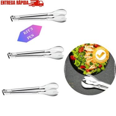 Imagem de KIT 3 Pegadores Multiuso Pegador  Salada Cozinha INOX 29cm - sq