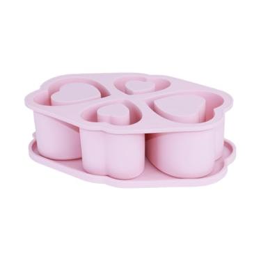 Imagem de YXQ Stanley Cup Molde de gelo em forma de coração divertidos moldes de silicone com tampa e compartimento 20 30 1,134 g Bandeja de cubo de gelo para acessórios de freezer (rosa)