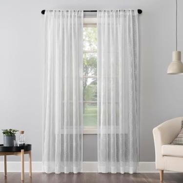 Imagem de No. 918 Tamaryn bordado treliça transparente varão painel cortina com bolso, 127 cm x 160 cm, branco