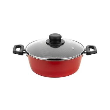 Imagem de Caçarola Multiflon Essencial em Alumínio com Revestimento Interno Antiaderente e Tampa de Vidro com Saída de Vapor 24 cm – Vermelha