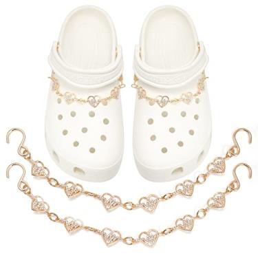 Imagem de Pacote de 17 peças de pingentes de sapatos brilhantes para mulheres, par de correntes de sapato de pérolas, 12 peças de berloques de decoração de joias femininas para sandálias de tamanco, acessórios