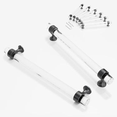 Imagem de CEYMIO Puxadores e puxadores de armário para armários e gavetas, cozinha, banheiro, quarto, sala, sala de estar, puxador de porta de 192 mm de distância de furo de vidro cristal bronze maçanetas cinza