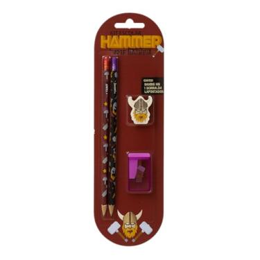 Imagem de kit 2 lapis HB, 1 apontador, 1 borracha, kit escolar HAMMER