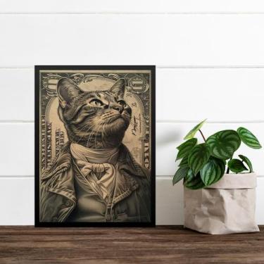 Imagem de Quadro Decorativo Gato Na Nota De Dólar 33x24cm - com vidro - Quadros 