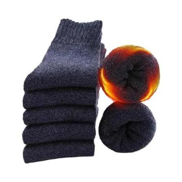 Imagem de Meias Masculinas de Lã Merino - 5 Pares de Meias Quentes para Inverno,