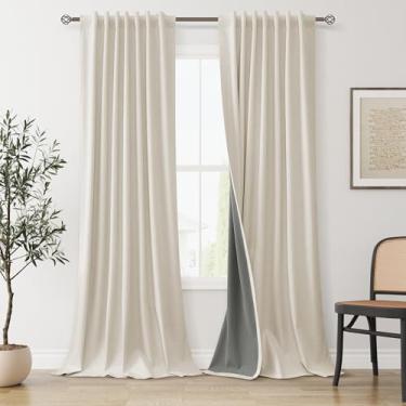 Imagem de Cortinas blackout de linho natural creme, 260 cm, conjunto de 2 painéis, isolamento térmico, drapeado, aba traseira, bolso para varão, bege, neutra para casa de fazenda, cortinas com bloqueio de luz