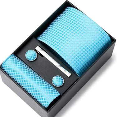 Imagem de Conjunto De Gravata Masculina Gravata De Seda Quadrados De Bolso Clipes De Gravata Abotoaduras Para Homens Caixa De Presente, D, One Size