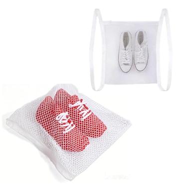 Imagem de Kemcatui Bolsa para secadora de sapatos, bolsa de lavagem de tênis, bolsa de lavanderia branca Honeycomber com zíper e alça para armazenamento de sapatos/viagens, reutilizável (15,3 x 13,7 polegadas)