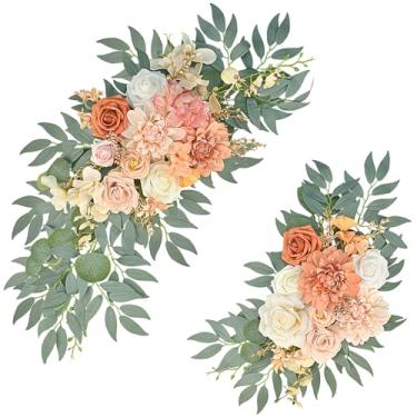 Imagem de Finphoon Conjunto de 2 flores artificiais de arco de casamento laranja queimado, para cerimônia, placa de boas-vindas de recepção, decoração de pano de fundo