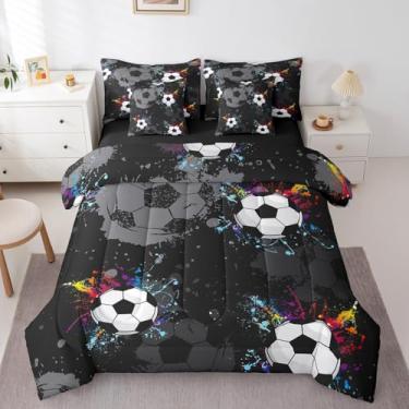 Imagem de Feelyou Conjunto de edredom de futebol para meninos, tamanho solteiro, 7 peças, para meninas, adolescentes, esportes, bola, jogos, cama em um saco, decoração de quarto
