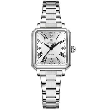 Imagem de Relógio Feminino Mostrador Quadrado Ponto De Luz Em Aço Inoxidavel Impermeavel Branco