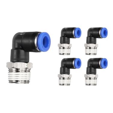 Imagem de HARFINGTON Conexões Push to Connect Cotovelo Macho Tubo de 8 mm OD x NPT3/8 Polegadas Rosca Plástico Conexão Rápida Mangueira de Ar Kit de Encaixe Pneumático Conector Push Lock PL6-U, Azul