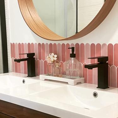 Imagem de Azulejo Backsplash Pink Peel and Stick, autoadesivo pena pavão temporário cozinha backsplash azulejos adesivos adesivos 3D na parede (10 folhas)