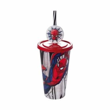 Imagem de Copo com Canudo Homem Aranha Infantil Escolar 500ml Plasútil - PLASUTI