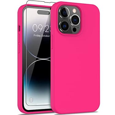 Imagem de DEENAKIN Capa para iPhone 14 Pro Max com protetor de tela, capa amortecedora de borracha gel de silicone líquido macio para mulheres e meninas, capa protetora de celular slim fit à prova de choque
