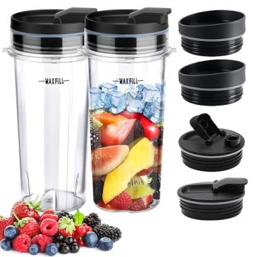 Imagem de 2 peças de copos de liquidificador de 473 ml para Ninja, copo de liquidificador de dose única com 4 peças de tampas de vedação para BL660 BL663 L740 BL770 BL771 BL772 BL773 BL780 BL810 BL820 BL830