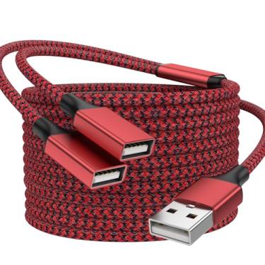 Imagem de POHFP Divisor USB 2 em 1 de 2 m, cabo de extensão macho para 2 fêmeas, suporta carregamento e transferência de dados para TV/PC/laptop/MacBook/teclado/PS4/PS5/Flash Drive/PlayStation/laptop/LED etc
