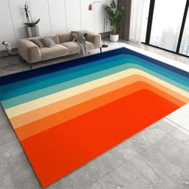 Imagem de Tapete Moderno Gradiente Azul Marinho, Pintura A Óleo Vintage Folha De Ouro Tapete Infantil Antiderrapante, Lavável à Máquina Tapete Respirável Para, Rainbow, 70 x 140cm