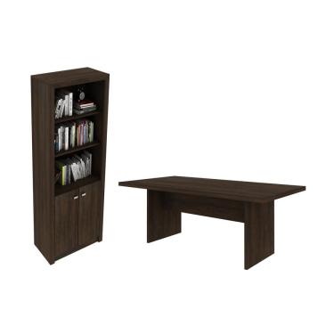 Imagem de Escritório com Mesa para Computador Simples Com Armário Pareteleira 2 Portas Rústico - FdECOR