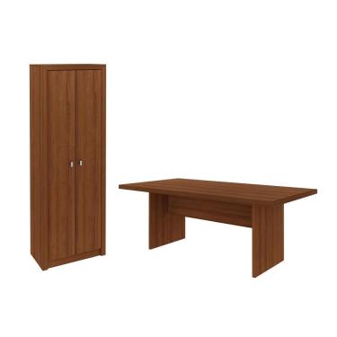 Imagem de Escritório com Mesa para Computador Simples Com Armário 2 Portas Amendoa - FdECOR