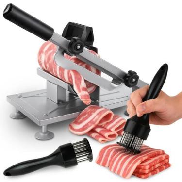 Imagem de Kit Fatiador Carnes Frios Salames Fatiar Cortar Furador Carnes Brinde 