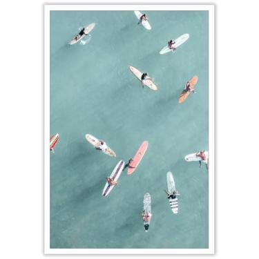 Imagem de KFDJIG Vintage Coastal Surf Posters Funky Ocean Surfboard Surfing Canvas Wall Art Summer Beachy Surfer Sports Wave Prints Painting For Family Living Room Room Wall Decor 40.6x61.0 cm Sem moldura