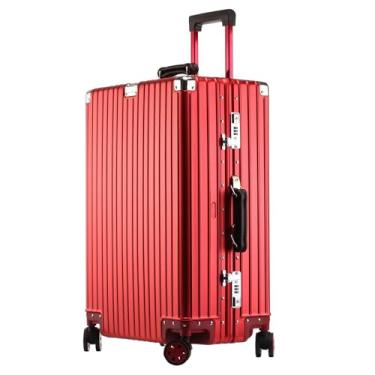 Imagem de Mala de transporte de 73,7 cm toda de liga de alumínio sem zíper, com rodas, capa rígida, aprovada por companhias aéreas, toda de metal, mala rígida com rodinhas para viagens de negócios, Vermelho
